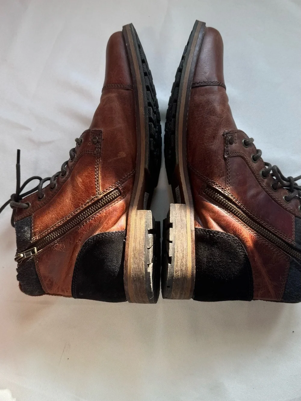 Leather Cap Toe Combat Boots Lace Up Side Zip Rugged Heritage Men’s Size 10